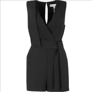 ADELYN RAE Black Val woven surplice romper **without belt**